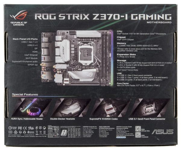 Системная плата ASUS ROG Strix Z370-I Gaming